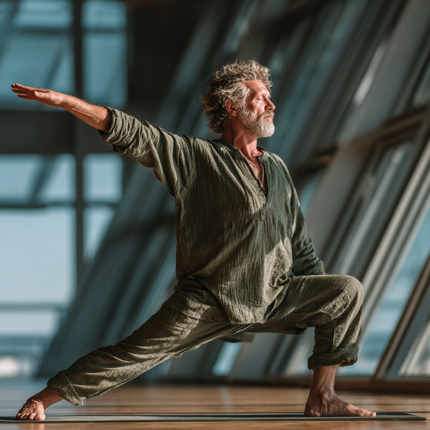 Пожилі люди займаються йогою